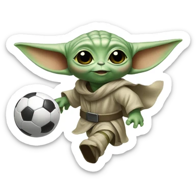 Baby yoda playing soccer sticker