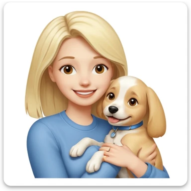 happy blonde woman with pale skin embracing a dog sticker