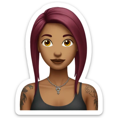 Tattooed woman with long straight burgundy hair sticker