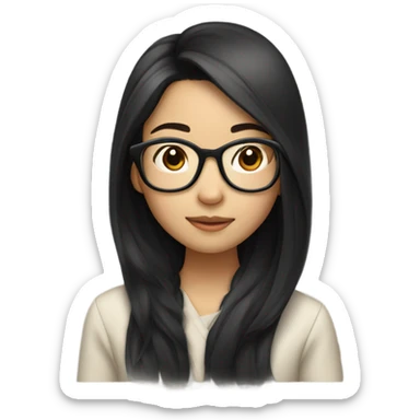 Asian girl with cascade hair and glasses with black frame  sticker