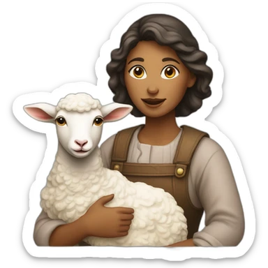 a woman shepherdess with a lamb sticker