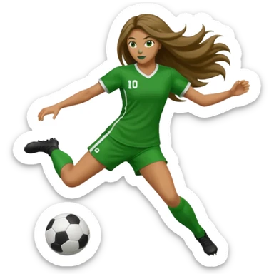 Long Haired Football Players, Female player, green cloth, full body kick ball sticker