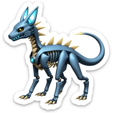 futuristic Skeleton-Cyborg-Manectric-Electrike-Salandit-Cubone-Umbreon-Marowak-Draco-Fakémon-hybrid-creature (full body), 4 legs sticker