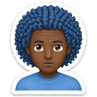 dark-skinned male in blue shirt staring with contempt curly hair sticker