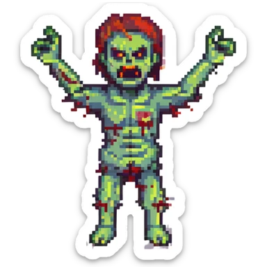 an angry zombie, arms up, bloody and crooked, normal human bodily proportions sticker