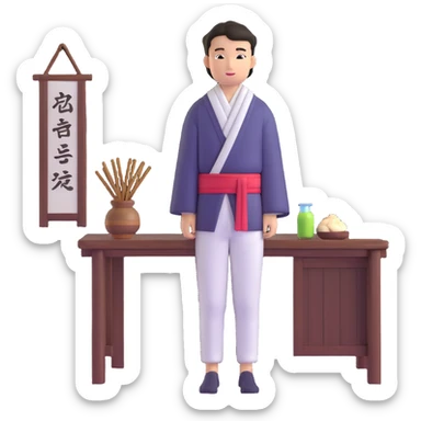 Japanese male high school student staying at traditional inn during school trip sticker
