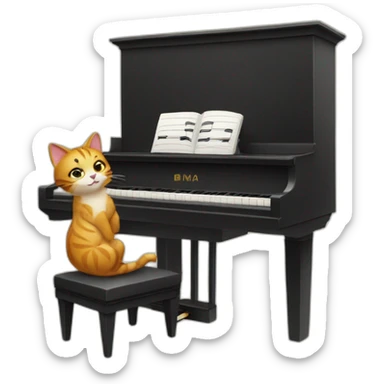 cat playing piano sticker