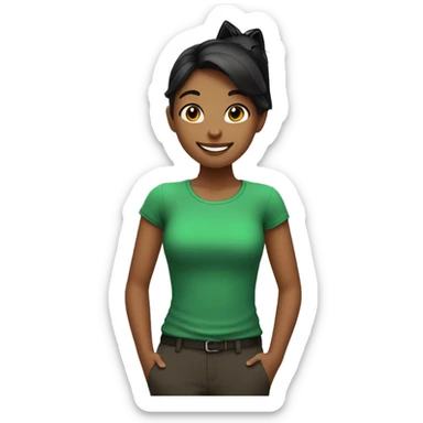 smiling girl in green shirt with a black cat on her shoulder  sticker