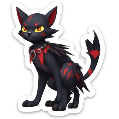 Black Anthro Cool Punk Noibat-Litten-Fakemon-fursona with fangs and red markings Full Body sticker