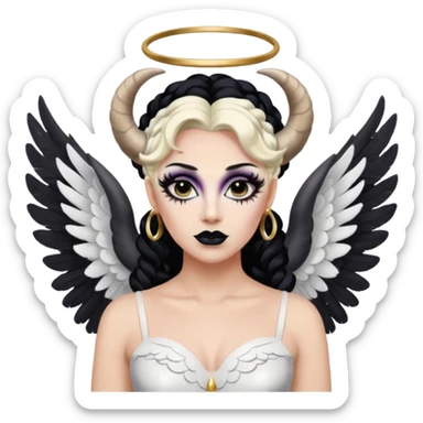 Drag queen with angel wings and ram horns sticker
