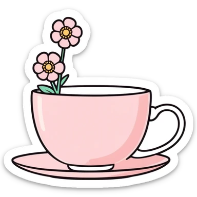 Small pink cup with flowers with a handle sticker