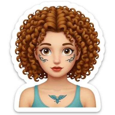 curley hair tattoo girl, full on face. sticker