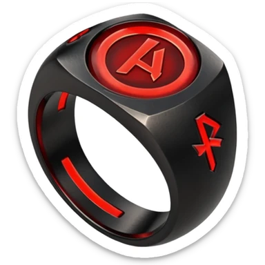 Black iron ring with glowing red rune, gothic iOS-style emoji, dramatic lighting sticker
