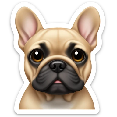 Tan French bulldog with black face sticker