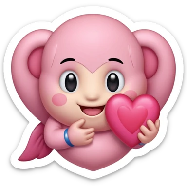 create a chibi sticker of Kirby smiling with a heart in his hands sticker