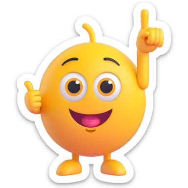 A yellow round emoji character with big eyes and a confident smile, clearly pointing both index fingers at itself. Strong “ME!” expression. Bold cartoon style, isolated on white sticker