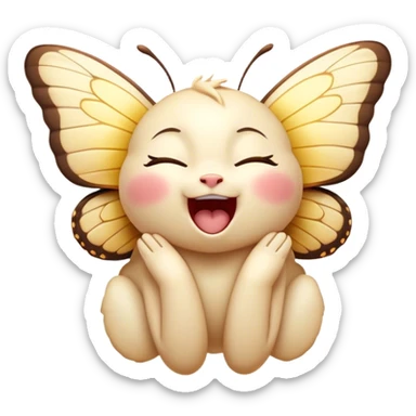 Cinematic Adorable Yawning Butterfly Portrait Emoji, Head tilted slightly with a dramatic, wide-open yawn, showcasing a delicate, softly fluttering body with gently drooping wings and sleepy, half-closed eyes, Simplified yet irresistibly cute features, highly detailed, glowing with a soft, cozy luminescence, high shine, relaxed yet expressive, stylized with a dash of whimsical floral charm, soft glowing outline, capturing the essence of a drowsy butterfly that appears ready to rest its wings for a nap! sticker