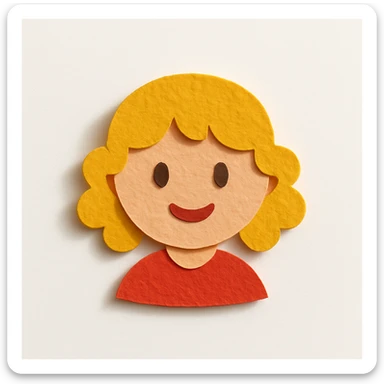 a girl with blonde curly hair, paper craft style sticker