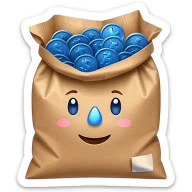 brown bag of blue coins sticker