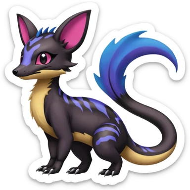 Rare epic aesthetic colorful Salandit-Noibat-Eevee-Civet-species-Fakemon-hybrid-creature, with markings, full body sticker
