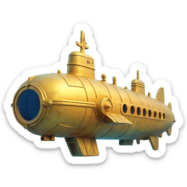 ancient golden submarine with Anunnaki motifs underwater weathered and mystical look sticker