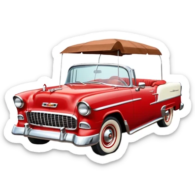1955 Chevrolet Bel Air Convertible, Red-White color, with brown mud pouring down from above. 32x32 pixels, aspect ratio: 1:1 sticker