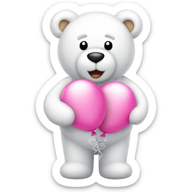 White teddy bear holding pink balloons  sticker