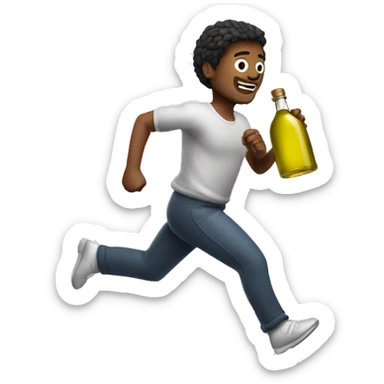 A man running with olive oil bottle sticker