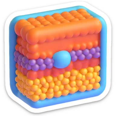 simplified 3D diagram of a cell membrane with double phospholipid layer and a single channel protein, basic shapes, easy to understand, educational style sticker