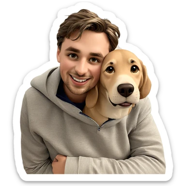 smiling boy with dog indoors sticker