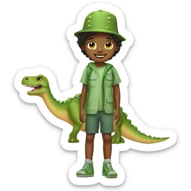 Kid wearing crocs and dino costume sticker