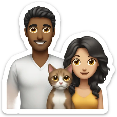 Brown man with black hair and white woman with brown hair with cats  sticker