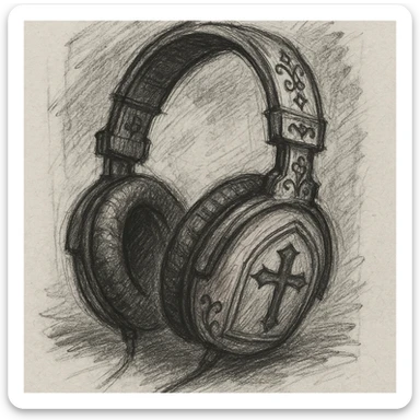 pink gothic headphones with hand-drawn gothic details sticker