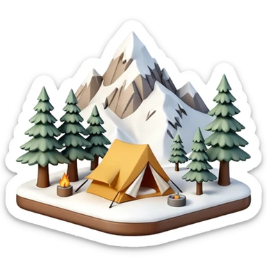 mini diorama of snowy mountains with small camp setup sticker