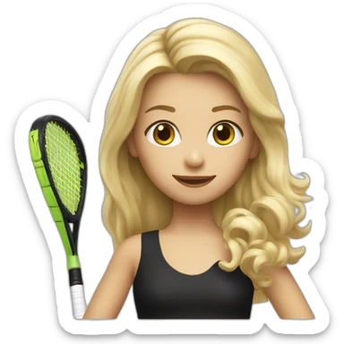 Blonde girl black dress with Padel racket sticker