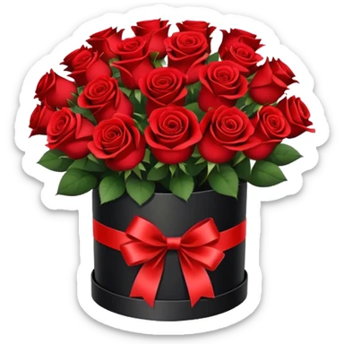 Designer bouquet of 15 red roses in a round black box  sticker