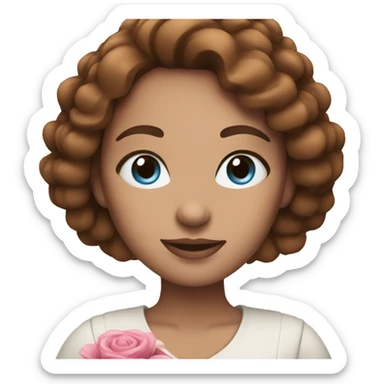 woman with blue eyes brown hair and pink bouquet in the hand sticker