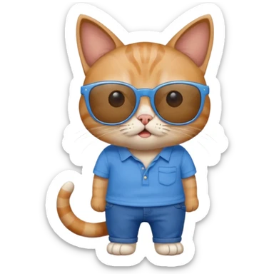 Cat with sunglasses with blue shirt pants and shocked sticker