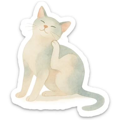 cat scratching its neck, watercolor style sticker