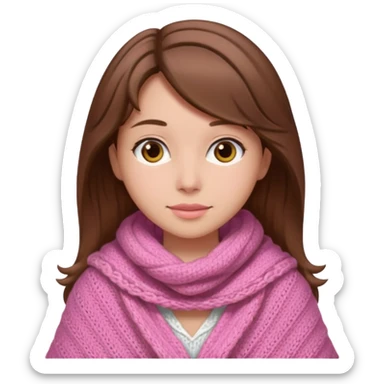 A girl with brown hair wearing a pink shawl sticker