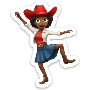 A girl in a red cowboy hat and skirt doing a high high kick sticker