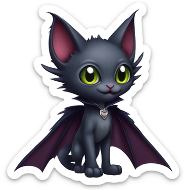 Cute edgy cool vampiric dark eldritch fantasy cat-vernid-Fakémon-Digimon with bat-wings as ears full body sticker