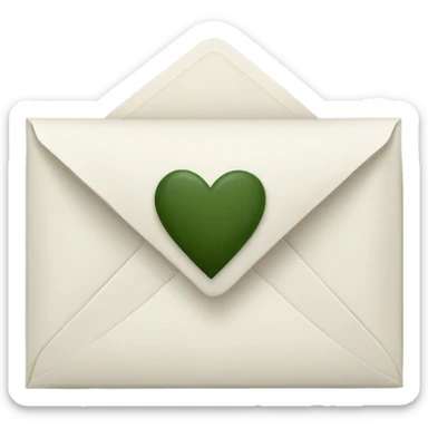white envelope with a dark khaki green heart sticker