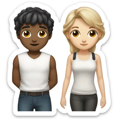 Cuddle lovers white boy with light brown hair and girl with black hair bangs sticker