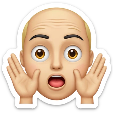 a shocked emoji, with their mouth and eyes are wide open, eyebrows  raised, and palms against his cheeks. sticker