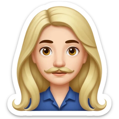 Women lomg hair  with mustache sticker