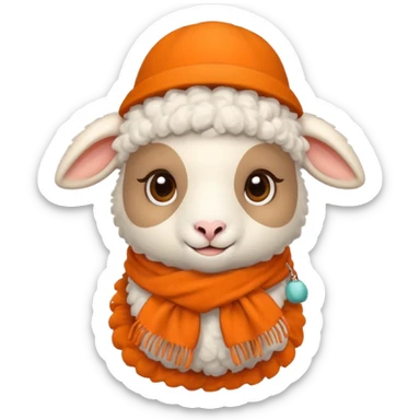 baby sheep with orange scarf and brown hat sticker