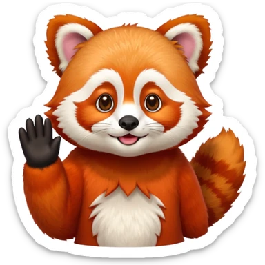 red panda waving and saying hello, friendly expression sticker