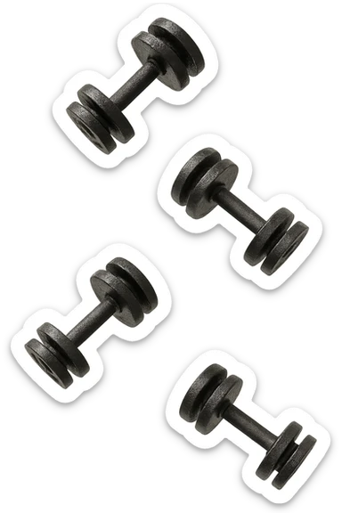 manubri da palestra cadono dall'alto verticalmente, isolata su sfondo bianco sticker