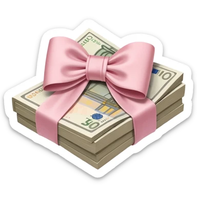 liasse de billets euros avec un noeud rose en satin rose poudré  sticker